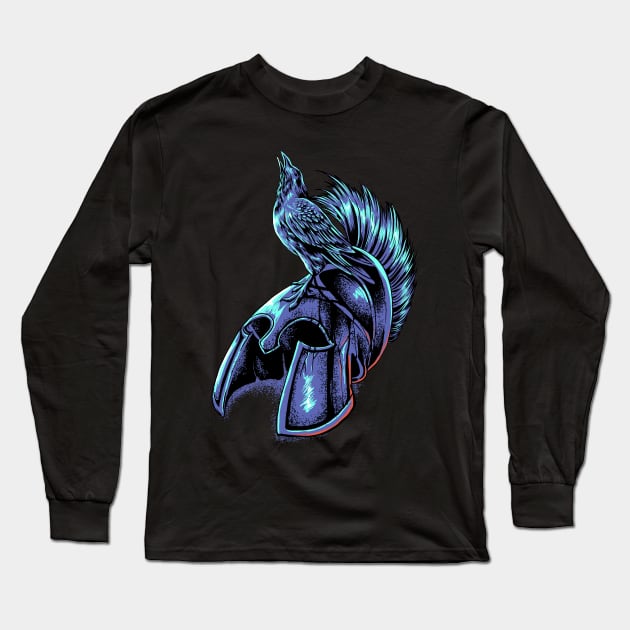 Crow on helmet of a Spartan Long Sleeve T-Shirt by Modern Medieval Design